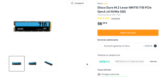 Disco Duro M.2 Lexar NM710 1TB PCIe Gen4 x4 NVMe SSD por 56,95€