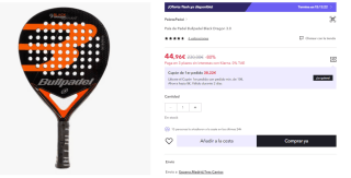 Pala de Padel Bullpadel Black Dragon 3.0 por 44.96€ (Cuenta Nueva 32.96€)