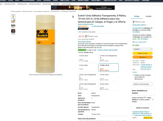 8 Rollos Scotch Cinta Adhesiva Transparente 19 mm x33 m por solo 3,32€