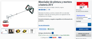 PARKSIDE Mezclador de pintura y mortero a batería 20V por 22,99€