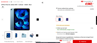 APPLE iPad Air (2022) Wifi + Cellular - 64GB - Blue voor €574 bij de Mediamarkt