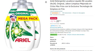 Ariel Detergente Lavadora Liquido 96 Lavados (4x24) total 96 lavados por 19,94€