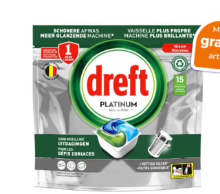 Gratis Dreft Platinum All-in-One Vaatwascapsules 15 stuks bij aankoop van 1 of 2 actieproducten bij Trekpleister