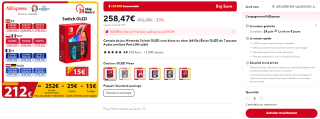 Console de jeu Nintendo Switch OLED de 64Go à 258,47€
