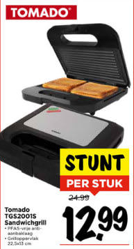 Tomado TGS2001S Sandwichgrill voor €12,99 bij Vomar