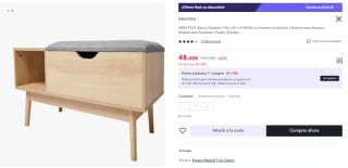 Banco Zapatero de Bambú 90 x 34 x H 45CM con Asiento Acolchado y Estante para Zapatos por 33.88€