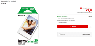 Fujifilm Instax Film Mini - 20 stuks voor €9,99 bij de Mediamarkt