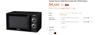 Horno Microondas Sin Grill Sauber Serie 3-20b 20 Litros por 54.45€