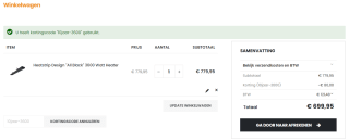 €80 korting op Heatstrip Design "All Black" 3600 Watt Heater bij Roost Buitenkoken