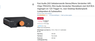 Fosi Audio ZA3 Balanced Stereo Amplifier 2CH Mono Amp voor €135,99 bij Amazon