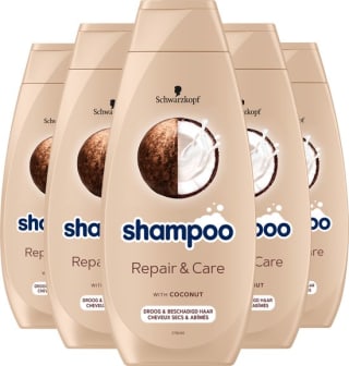 5 x 400 ml Schwarzkopf Repair & Care shampoo voor €7,40 bij Bol