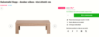 Salontafel Sepp - donker eiken- 42x120x65 cm voor €19 bij Leenbakker