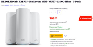 NETGEAR Orbi RBE773 - Multiroom WiFi - WiFi 7 - 11000 Mbps - 3-Pack voor €798,49 bij Bol