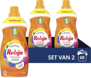 Korting bij Bol.com op Robijn Klein & Krachtig Color Vloeibaar Wasmiddel - 2 x 34 wasbeurten - Voordeelverpakking