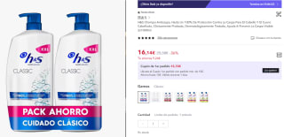 2 litros H&S Champú Anticaspa Clásico, Mentol y Limon por 16,14€ (cuenta nueva por 9,68€)