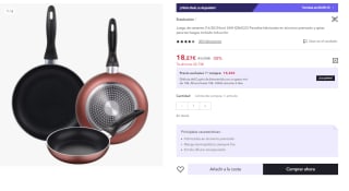 Juego de 3 sartenes de 16,20 y 24cm de aluminio prensado colección Paradise por 10.96€