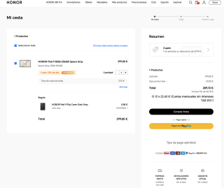 Tablet HONOR Pad 9 8GB+256GB tableta Space Gray por solo 269,10€