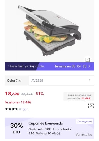 Cecotec Parrilla Eléctrica Rock?nGrill. 700 W por 13,08€.