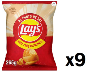 9 Bolsas de Patatas fritas al punto de sal Lay's bolsa 265 g por 14.26€
