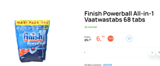 Finish Power All in One Regular Vaatwastabletten - 68 Stuks voor €6,99 bij Butlon
