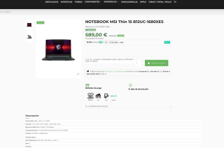 MSI Thin 15 B12UC-1680XES 15.6/i5-12450H 16GB SSD512GB GeForce RTX3050 4GB FreeDOS por solo