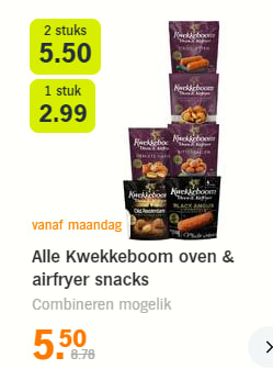 Alle Kwekkeboom oven & airfryer snacks 2 voor €5,50 of 1 voor €2,99 bij de AH