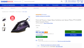 Ferro de Passar da Philco, modelo a Vapor e a Seco - R$ 117,99