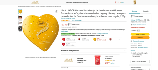 Corazón Lindt LINDOR caja de bombones surtido 225g por 6,49€