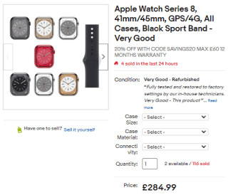 Enjoy Apple Watch Series 8 smart watch from eBay for £256.49