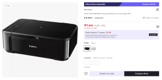 Impresora Multifuncion Color Duplex WiFi Canon Pixma MG3650S por 29.8€