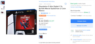 Descuento Mercado Libre: PS5 Slim Digital 1TB Bundle Spiderman 2 por $8,079