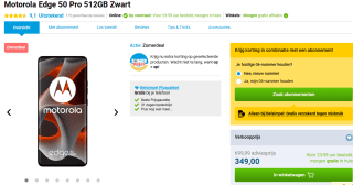 Motorola Edge 50 Pro 512 GB Zwart 16,94 cm (6,67 inch) voor €349 bij Belsimpel