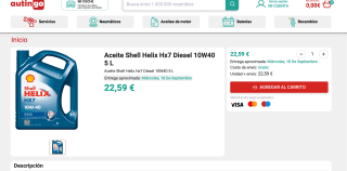 Aceite Shell Helix HX7 Diesel 10W40 5 Litros por 22,59€