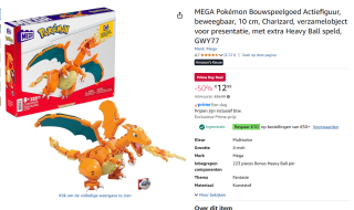 MEGA Pokémon Charizard voor €12,99 met Amazon prime