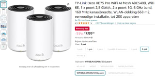 TP-link Deco XE75 Pro 3-pack voor €399,90 met Amazon Prime