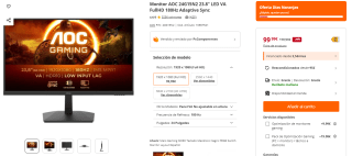 Monitor AOC 24G15N2 23.8" LED VA FullHD 180Hz Adaptive Sync por 99,99€