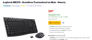 Logitech Wireless Combo MK270, desktopset voor €25,99 bij Bol