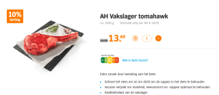 Prijsfout.AH Vakslager tomahawk ca. 1000 g voor €13,99
