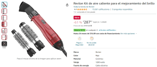 Revlon Kit de Aire Caliente para Brillo por $288 en Amazon