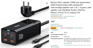 Baseus USB C oplader 100W met stopcontact, GaN3 PowerCombo voor €39,99 bij Amazon