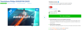 Tweedekans televisie Philips 55OLED708 (2023) voor €880 bij Coolblue