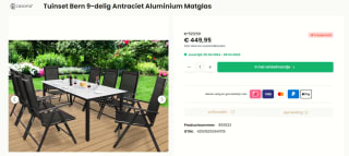 Tuinset Bern 9-delig aluminium matglas in antraciet of zilver voor €449,95