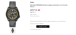 Reloj Seiko SRPH69K1 Hombre Analogico Automatico con Correa Silicona por 277,95€
