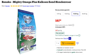 15,30 kg Renske Mighty Omega Plus hondenvoer voor €16,30 bij Bol