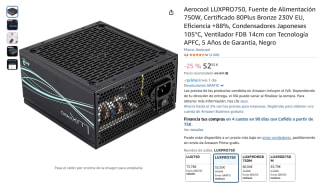 Aerocool LUXPRO750, Fuente de Alimentación 750W, Certificado 80Plus Bronze 230V EU por 52,55€