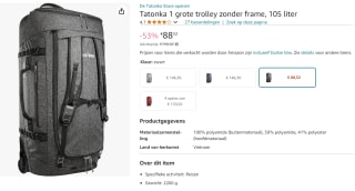 TATONKA zwarte Duffle Roller 105L Reistas voor €88,52 bij Amazon