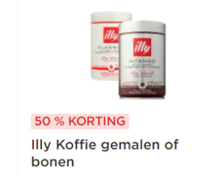 50% korting op Illy Koffie gemalen of bonen bij de Plus