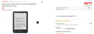 eBook Kobo Clara BW, E Ink 6" HD, 16 GB, Comfortlight PRO por 114,88€ (newsletter por 104,88€)
