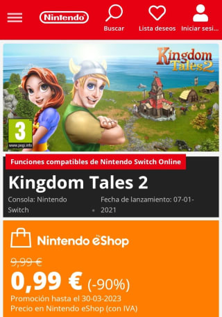 Kingdom Tales 2 Nintendo Switch por 0,99€.9