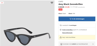 CHPO Amy Black Zonnebril voor €5,95 bij Blue-tomato